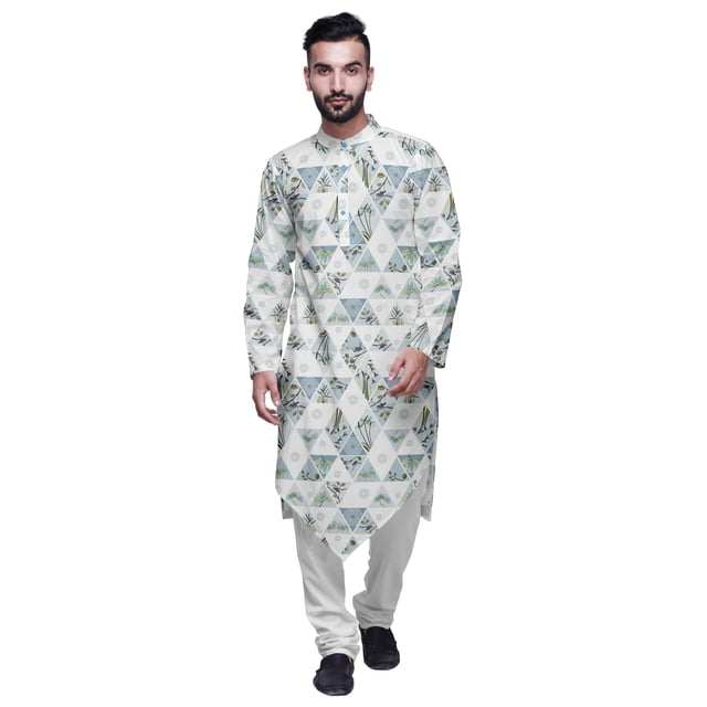 Atasi Kurta à Manches Longues de Designer pour Garçons, Kurta Décontractée Imprimée en Coton Flex