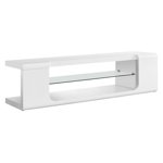 Monarch Specialties Tv Stand, 60 Inch, Console, Media Entertainment Center, Storage Shelves, Living Room, Bedroom, Laminate, Tempered Glass, Glossy White, Clear, Contemporary, Modern