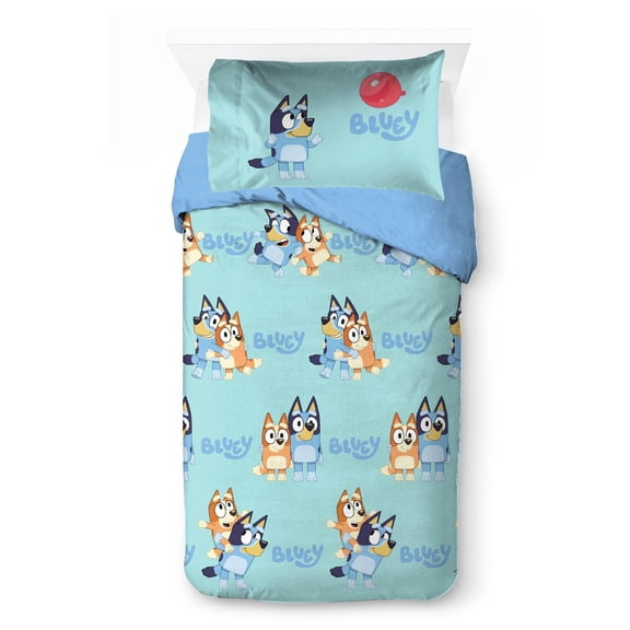 Bluey 'Buddies' Kids 2-Piece Twin/Full Reversible Comforter and Pillowcase Set, 100% Polyester