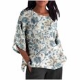 thumbnail image 1 of Hauts pour Femmes Mode Décontractée Court Manches 3/4 Imprimé Chemise Ample Blouse Haut Blouses pour Femmes, 1 of 5