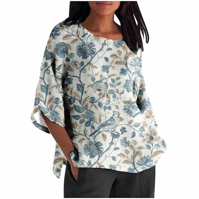 Hauts pour Femmes Mode Décontractée Court Manches 3/4 Imprimé Chemise Ample Blouse Haut Blouses pour Femmes
