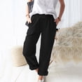 thumbnail image 1 of Mikilon Women Casual Solid Color Pockets Elastic Waist Comfortable Straight Pants, 1 of 5