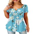 thumbnail image 1 of CHOK Women T Shirts Short Sleeve Round Neck Button Up Tunic Tops (White  XL), 1 of 4