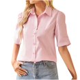 thumbnail image 1 of Birdeem Womens Solid Color Short-Sleeve Loose Shirt Button V-Neck Solid Color Pleated Top, 1 of 8