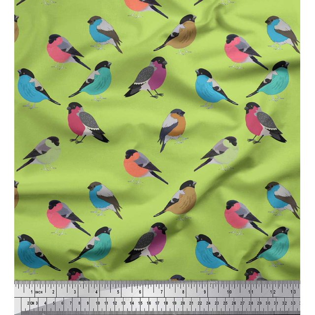 Soimoi Green Cotton Jersey Fabric Rufous Flycatcher Bird Fabric Prints By Yard 64 Inch Wide