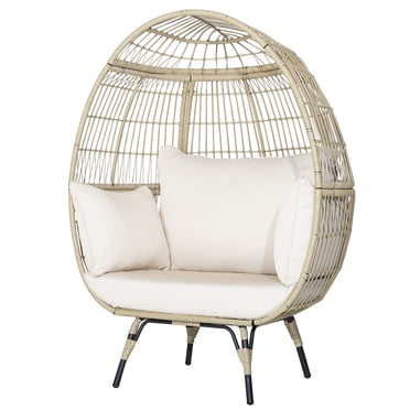 Costway Fauteuil Oeuf en Rotin Surdimensionné pour Patio avec Panier et 4 Coussins pour Intérieur Extérieur