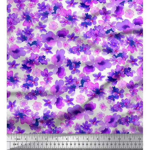 Soimoi Purple Poly Georgette Fabric Floral Printed Craft Fabric by The Yard 52 Inch Wide