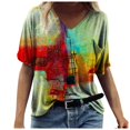 thumbnail image 2 of SMihono Hauts pour Femmes Été Chic Décontracté Mode T-Shirt d'Été pour Femmes Imprimé à Manches Courtes Col Rond T-Shirt Décontracté Hauts Tee Grande Taille T-Shirt, 2 of 3