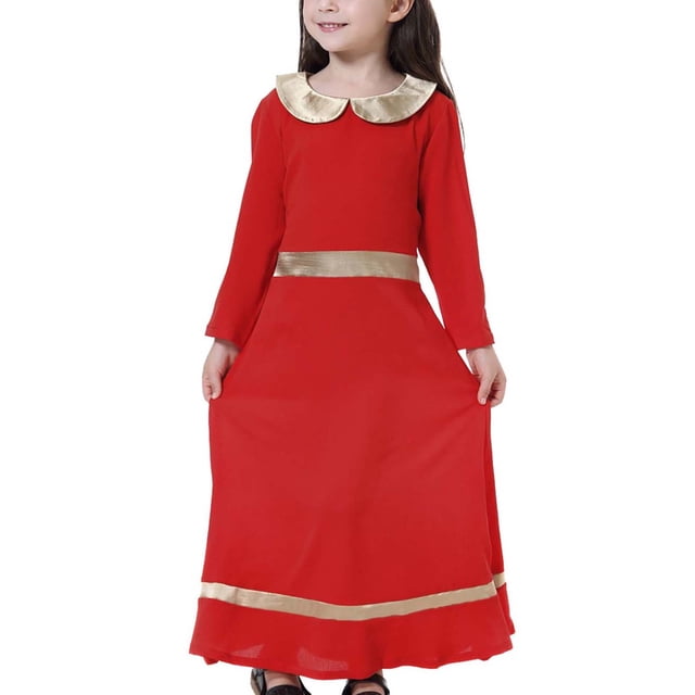 Belles Robes de Pâques pour Filles en Liquidation Robe Longue Musulmane Filles Moyennes Grandes Manches Longues Col Claudine Robe à Blocs de Couleur Robe Bouffante pour Filles Robe Tutu pour Tout-Petits Rouge Nouveau