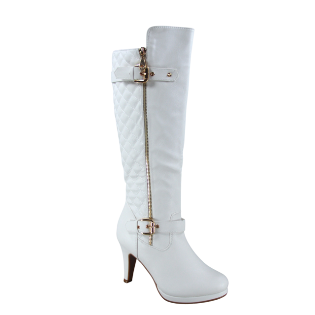 Bottes à Talons Hauts à Fermeture Éclair à Bout Rond Décontractées pour Femmes Dames Mode (Blanc, 10)