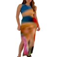 thumbnail image 1 of Robe Longue d'Été pour Femmes Col Rond Imprimé Teinture sur Nœuds Robe Ajustée Fendue sur le Côté Robe Moulante Sans Manches Style D m, 1 of 7