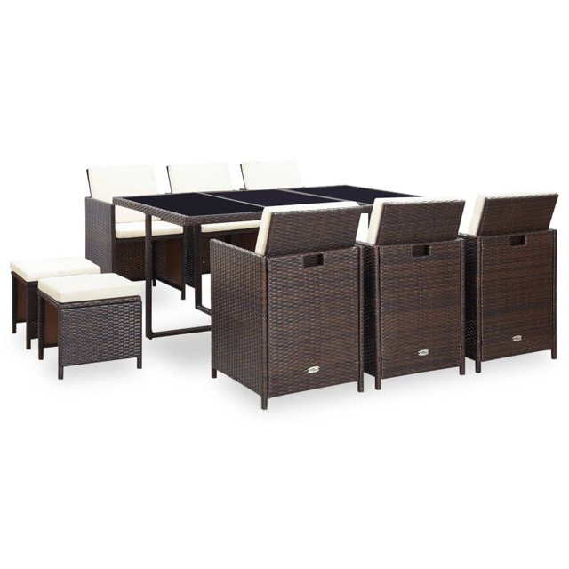 vidaXL Ensemble de Salle à Manger d'Extérieur 11 Pcs avec Coussins en Rotin Poly Brun