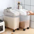 thumbnail image 1 of Dvkptbk Rice Storage Container,Large Airtight 20Lb Rice Container, Food Storage Cereal Container, Pet Dog Food Container with Wheels + Measuring Cup, Flour Grain Container for Household, 1 of 7