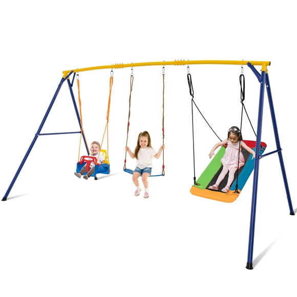 Gymax 660 LBS Indoor Outdoor Swing Set Heavy Duty Carbon Steel Swing Frame w/ 1 Belt Swing
