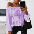 thumbnail image 1 of Mikilon Women's Long Sleeve Off-Shoulder Ruffled Elastic Tie Tunic Tops, 1 of 9