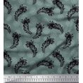 thumbnail image 1 of Soimoi Poly Georgette Fabric Floral & Peacock Feather Printed Fabric 1 Yard 52 Inch Wide, 1 of 3