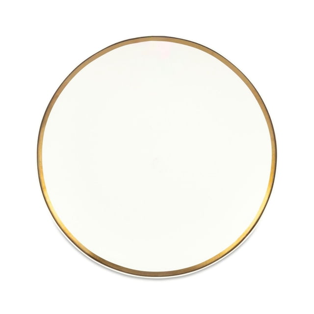 Thyme & Table Stoneware Salad Plate, Everest Collection, white with a subtle gold rim, shown in a centered top-down view. This durable stoneware plate features a minimalist design ideal for serving salads, appetizers, or desserts and suits elegant dining settings.