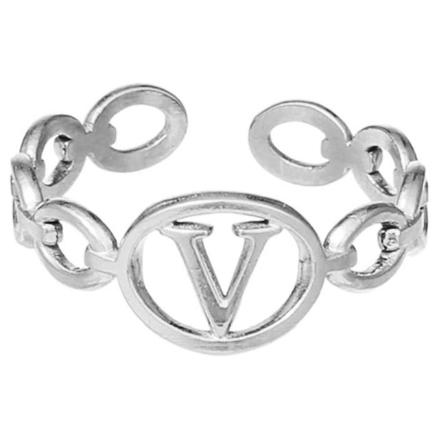 TIMIFIS Silver Rings Titanium Steel Plated 26 Letter English Opening Finger Hollow Valentine'S Day Gift