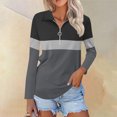 thumbnail image 2 of Plebaso Chemises à Manches Longues pour Femmes à Blocs de Couleur Quart Zip Hauts Décontractés Col Pull Blouses pour Femmes, 2 of 7