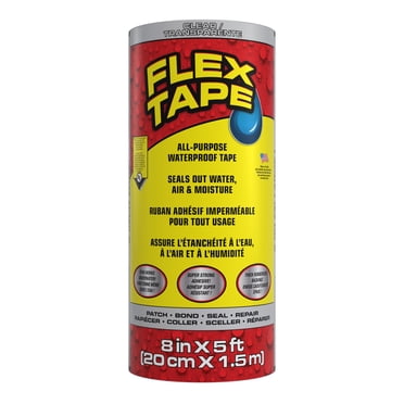 Flex Tape, Strong Rubberized Waterproof Tape, 8 inches x 5 feet, Clear