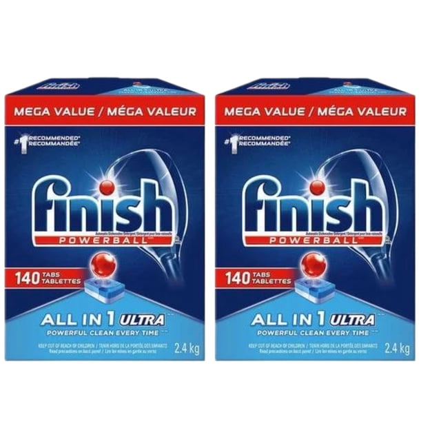 Finish Powerball Détergent pour Lave-Vaisselle, 2,4 kg - 140 Tablettes (2/caisse) - Total 280 Tablettes