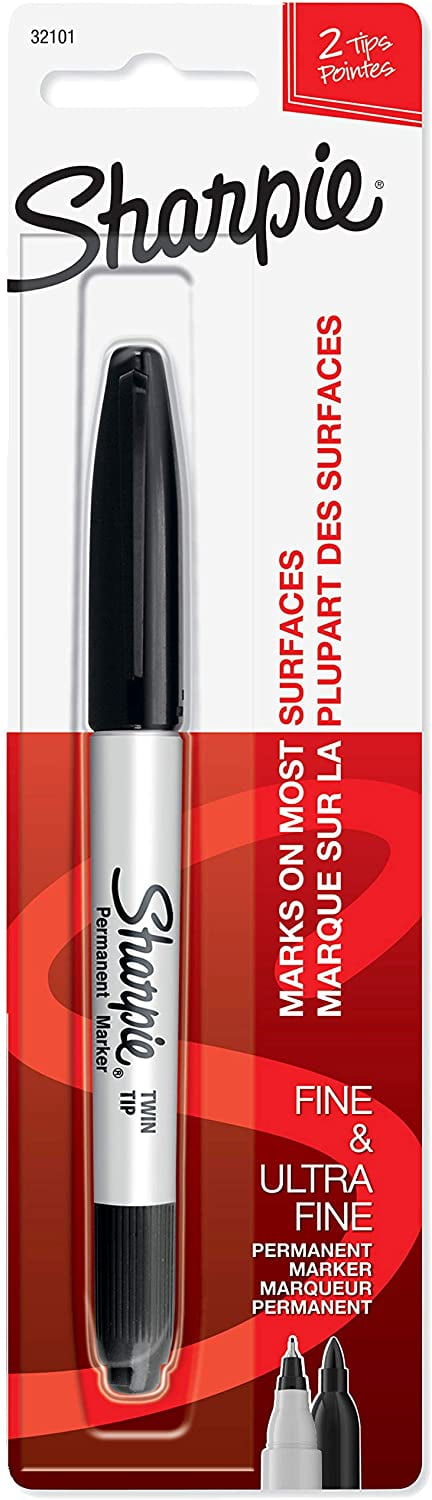 JEWTWIN TIP Marker Permanent, Permanent Marker Fine + Ultra Fine, 1-Carded, Black Ink (32101PP)