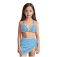 thumbnail image 1 of Zpanxa Girls Bathing Suits 2 Piece Nylon Spandex Solid Color Blocked Split Bikini with Mesh Skirt Blue 8 Years, 1 of 5