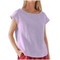 thumbnail image 1 of Penkiiy Blouse en Lin à Manches Courtes Col Rond Été Décontractée Coupe Ample L Violet, 1 of 5