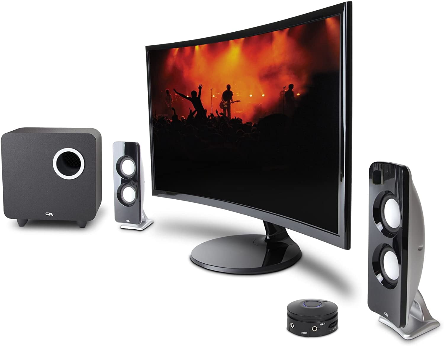 Système de haut-parleurs 3 pièces Cyber Acoustics CA-3610, 62 W (total), canal 2.1 avec caisson de basses et module de contrôle, son stéréo complet, noir