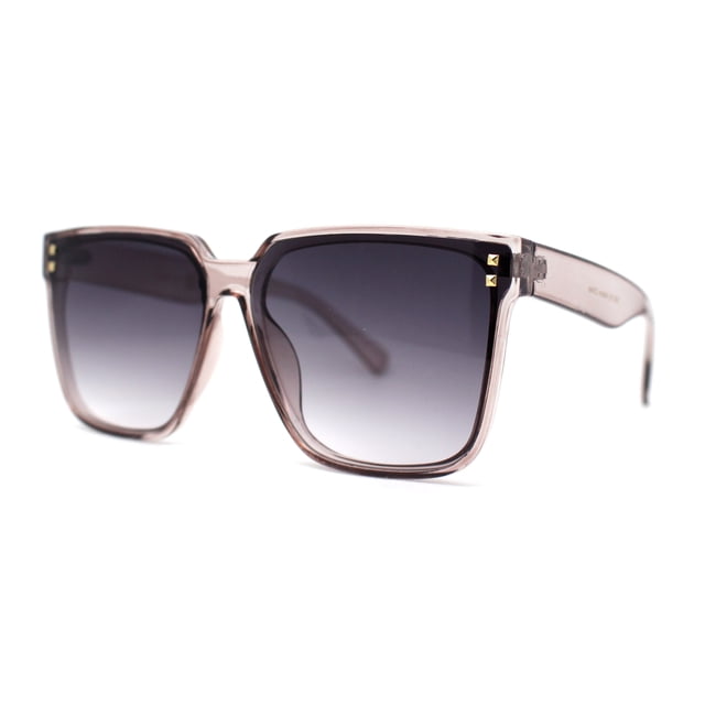 Womens Squared Horn Rim Inset Lens Oversized Rectangle Sunglasses Slate Smoke