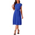 thumbnail image 2 of INSPIRE CHIC Robe Plissée pour Femme Col Ras du Cou Sans Manches Taille à Nouer Robes Trapèze TG Bleu Royal, 2 of 5