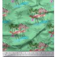 thumbnail image 1 of Soimoi Green Poly Georgette Fabric Palm Tree, & Flamingo Bird Printed Craft Fabric by the Yard 52 Inch Wide, 1 of 3