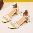 thumbnail image 4 of Womens Heeled Sandals Mid Block Chunky Heels Open Toe Adjustable Ankle Strap Wrinkle Strap Solid Color Non Slip Summer Party Dress Pumps Shoes Beige, 4 of 6