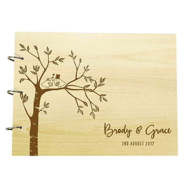 Engraved Trees Couple Birds Wedding Guest Book Personalized Name And Date Photo Albums