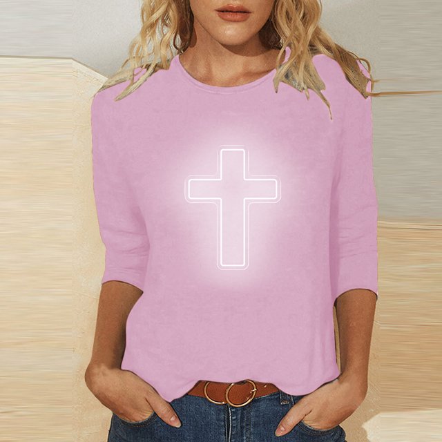 EGNMCR Easter T-Shirts Imprimés pour Femmes T-Shirts Graphiques T-Shirts pour Femmes Mode Femme Décontracté Noël Imprimé Col Rond Blouse Imprimée T-Shirt Manches 3/4 T-Shirt Blouses T-Shirts pour Femmes