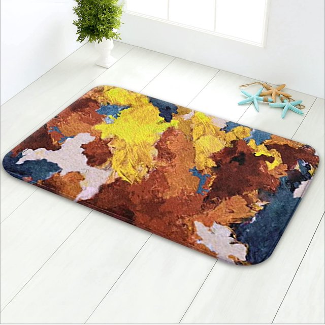 LIVILAN Abstract Bathroom Rugs,Oil Painting Yellow Bathroom Mat, Non Slip Ultra Soft and Water Absorbent Bathroom mats, Memory Foam Bathroom Rug, 24 x 16 Inches, Machine Washable Quick Dry