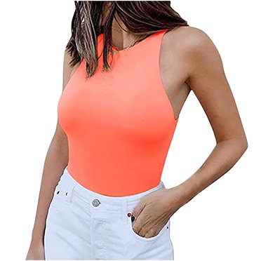 Leutsin Sexy Women's O-Neck Sleeveless Slim Ladies Bodysuit Solid Jumpsuit