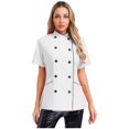 thumbnail image 3 of iefiel Women's Short Sleeve Cross Collar Chef Coat Double Breasted Chef Jacket Kitchen Restaurant Work Uniform White S, 3 of 7