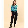 thumbnail image 3 of INSPIRE CHIC Blouson Bomber Court à Imprimés Floraux pour Femme à Col Montant à Fermeture à Glissière, 3 of 4