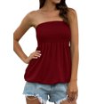 thumbnail image 3 of Women Elastic Strapless Pleated Tube Top Halter Twisted Plain Blouse Top, 3 of 6