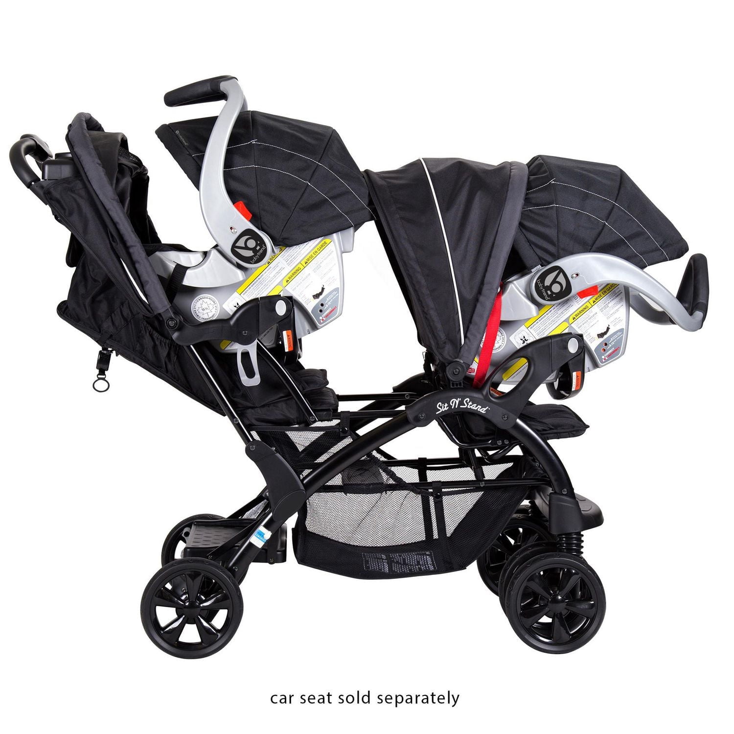 Baby Trend Sit N' Stand® Poussette Double - Onyx; Compatible avec la plupart des sièges d’auto pour bébé des grandes marques (vendus séparément) ; Sièges avant et arrière recommandés pour les enfants