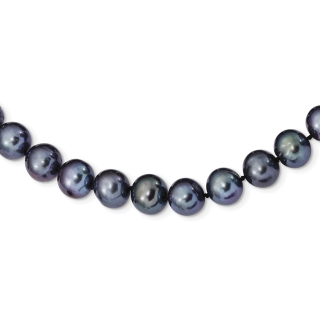 Sterling Silver Rhod-plated 10-11mm Black FWC Pearl Necklace 24 Inch