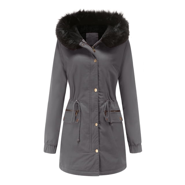 Yuyuzo Womens Winter Coats Hooded Long Sleeve Button Zip up Quilted Jacket with Zipper Pockets Solid Color