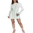 thumbnail image 1 of Women Casual Bodycon Dress Contrast Color Crew Neck Long Flare Sleeve Ribbed One-Piece Dress, 1 of 8