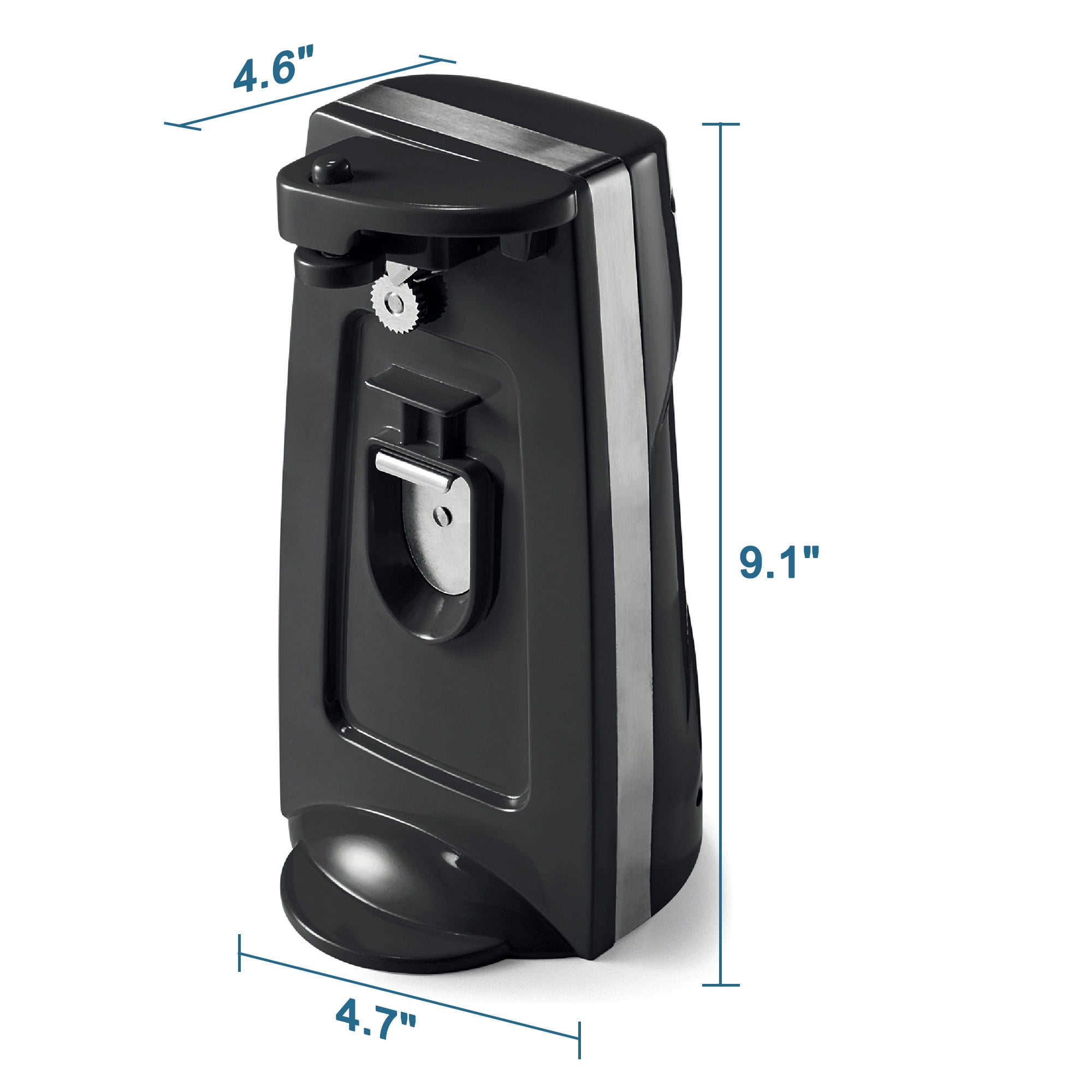 Mainstays ouvre-boîtes et aiguiseur de couteaux, ouvre-bouteilles avec levier de coupe amovible, avec lame en acier inoxydable, noir