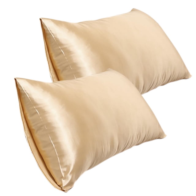 Agiferg 20*30 Inch Satin Pillowcase, Imitation Silk Pillowcase (2pc) in a soft beige tone. These Queen-sized pillowcases feature an envelope seal design for secure fit and are made of polyester with a smooth, satin-like finish. Perfect for bedding, offering breathability and comfort for hair and skin.