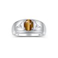 thumbnail image 1 of RYLOS Men's Rings Sterling Silver Classic 8X6MM Oval Gemstone &  Diamond Ring Tiger Eye November Birthstone Rings For Man Silver Rings Size 12, 1 of 7