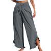 Plebaso Womens Wide Leg Pants Ruffle Hem Flowy Palazzo Pants Drawstring Casual Plain Vacation Beach Pants