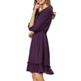 thumbnail image 4 of INSPIRE CHIC Robe Trapèze en Mousseline à Volants Superposés pour Femme, Manches 3/4, Smockée, 2TG, Violet, 4 of 8