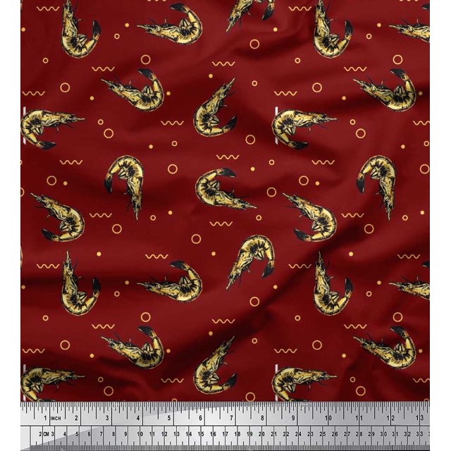 Soimoi Poly Georgette Fabric Circle,Dot & Prawns Ocean Decor Fabric Printed Yard 42 Inch Wide